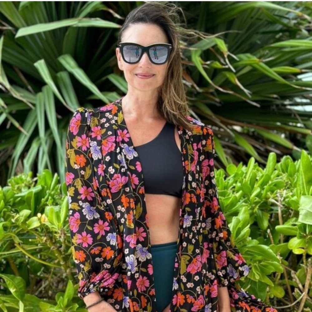 Cabi 6252 Floral Sheer Kimono Black Small S